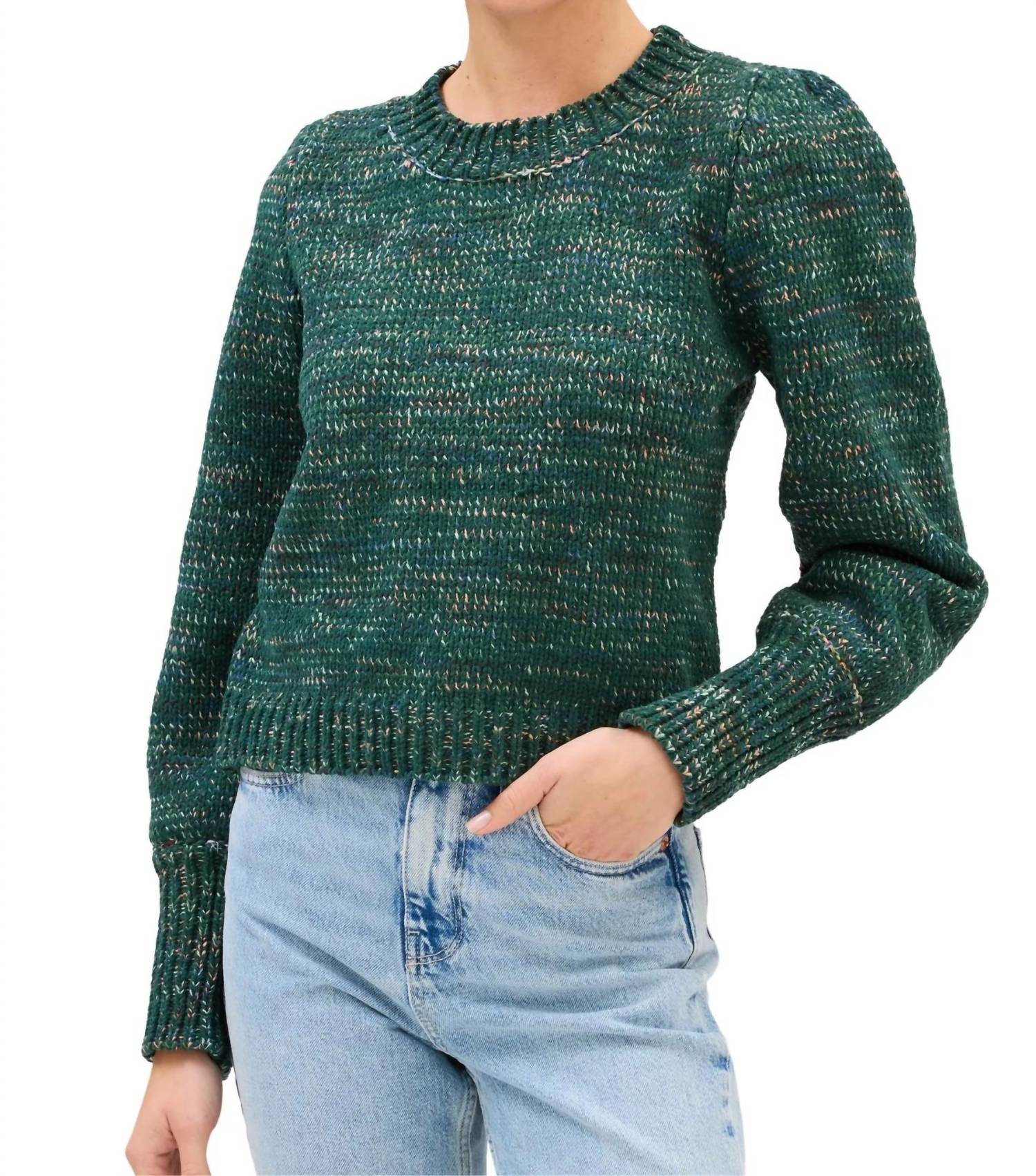 ALLISON NEW YORK Charlotte Sweater in green spacedye - women's sweater - detail view