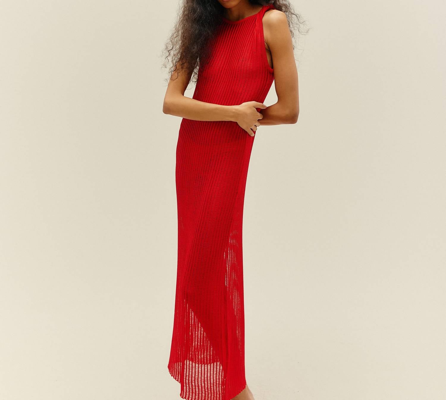 Haight Viscose Yarn Twisted Knit Sleeveless Shift Dress in red - women's dress - alternate view