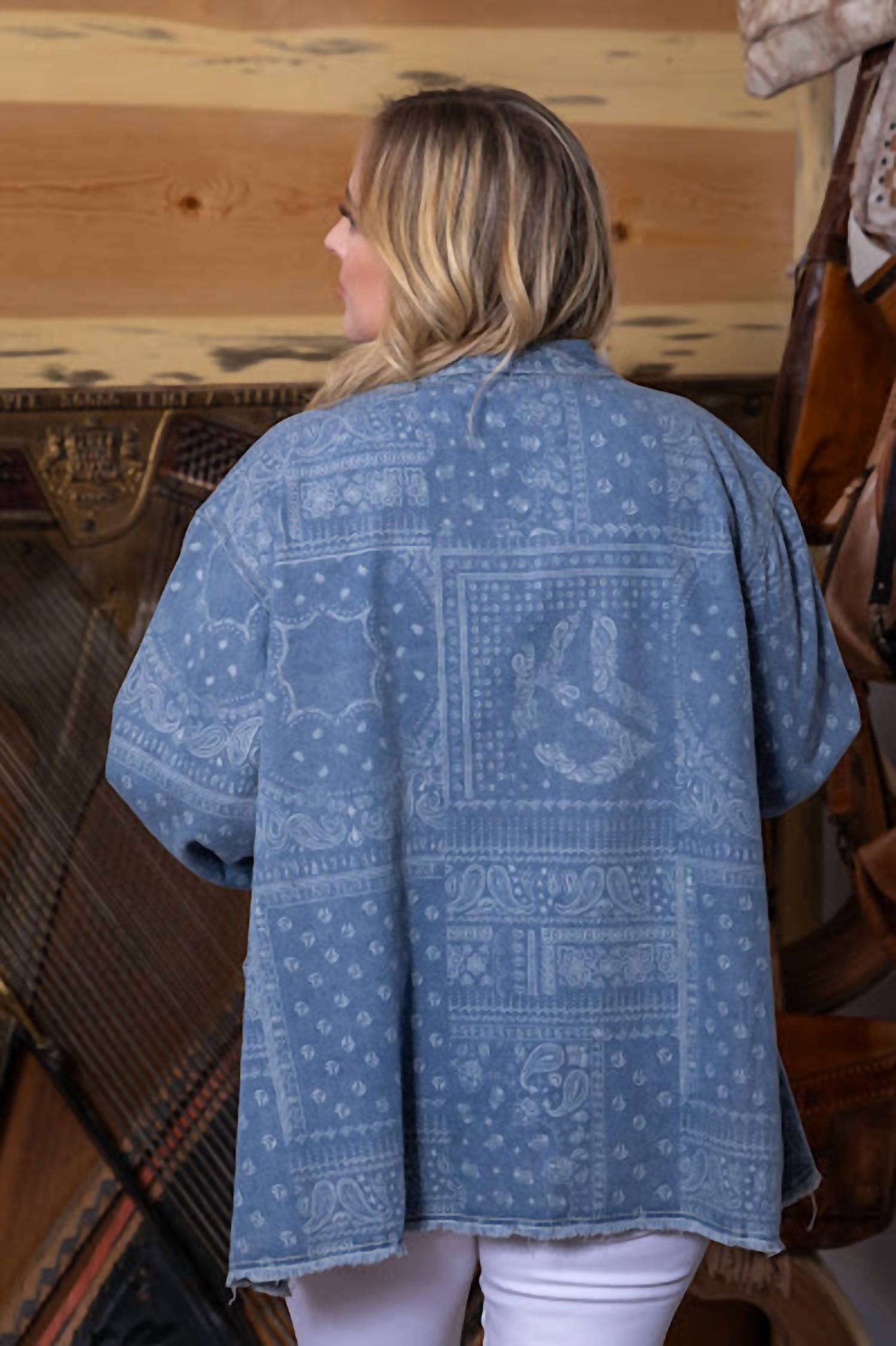 Pol - Oversized Denim Paisley Print Jacket