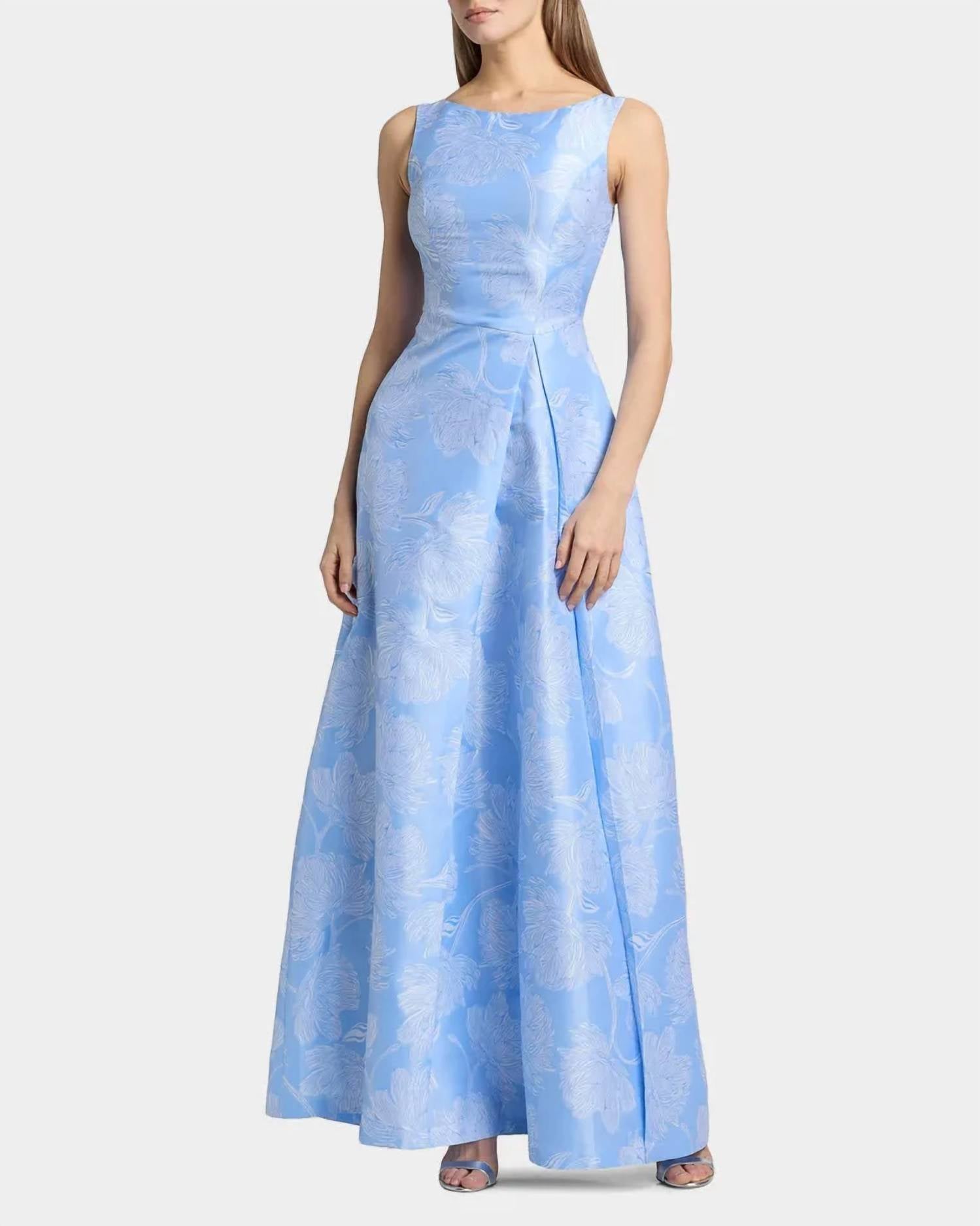 Kay Unger - Caitlin Pleated Floral Jacquard Gown