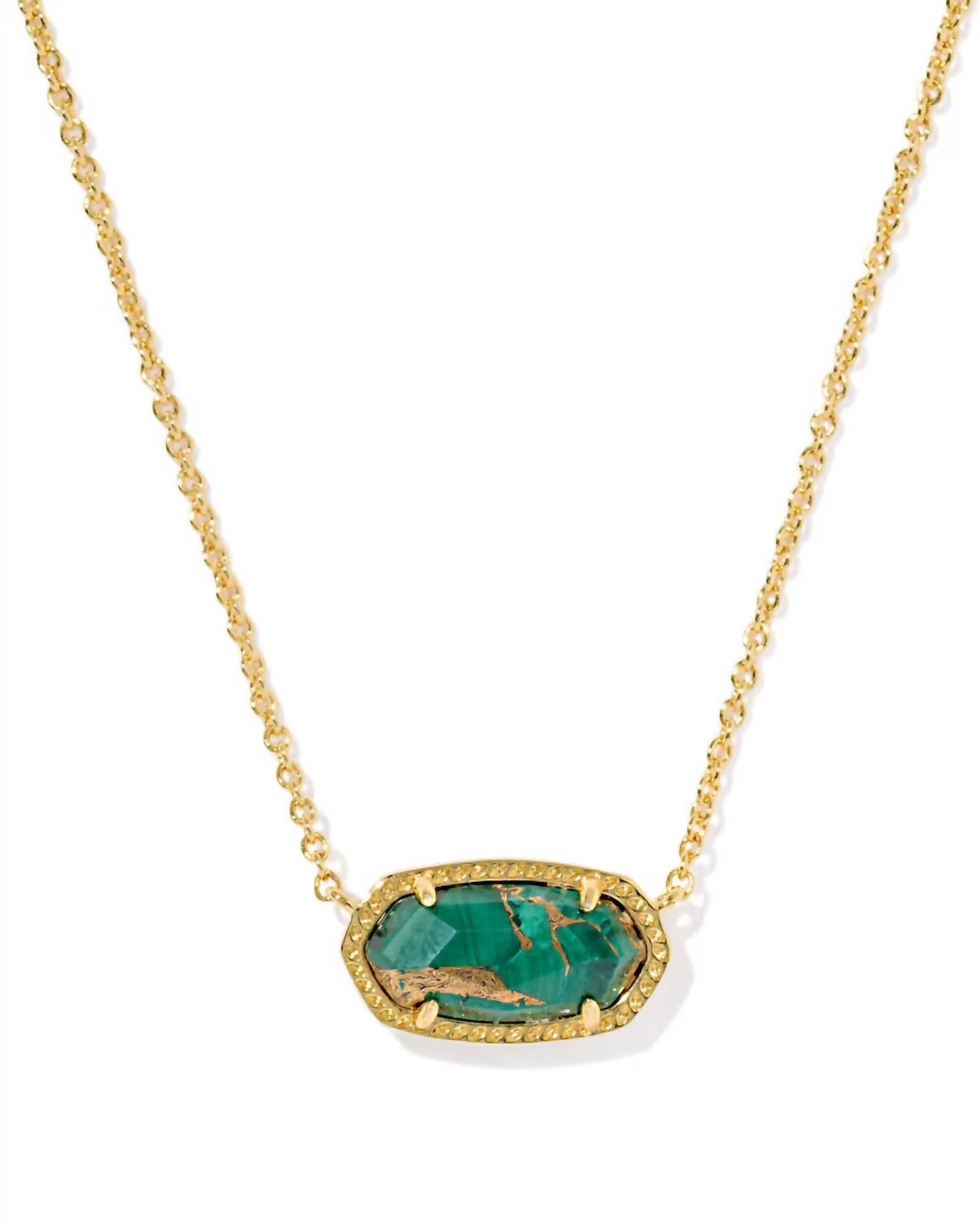 Kendra Scott Women's Elisa Short Pendant Necklace in veined green malachite - women's jewelry - detail view