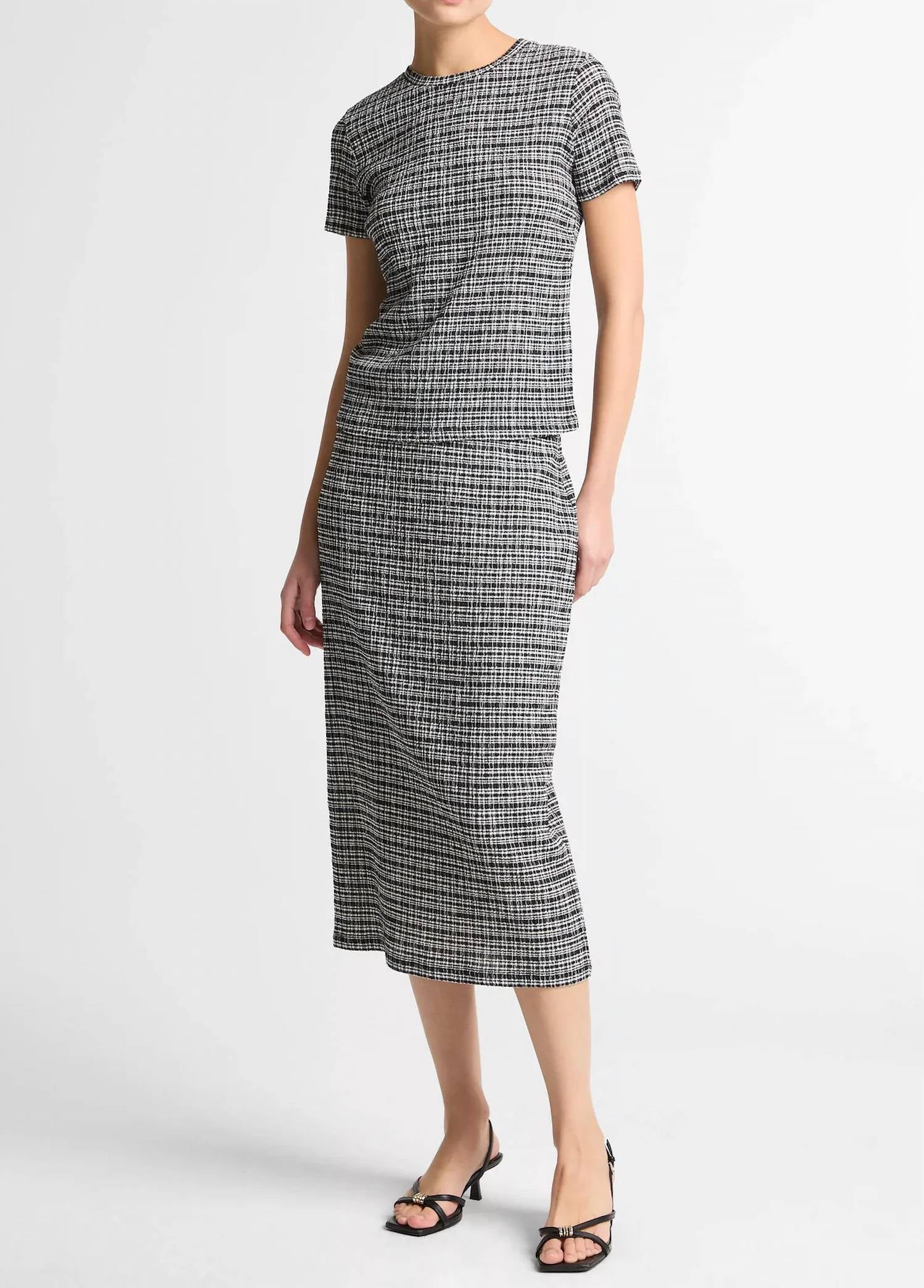 Vince - Plaid Grid-knit Short-sleeve Crew Neck Top