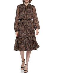 Tommy Hilfiger - Long Chiffon Balloon Sleeve Wrap Midi Dress