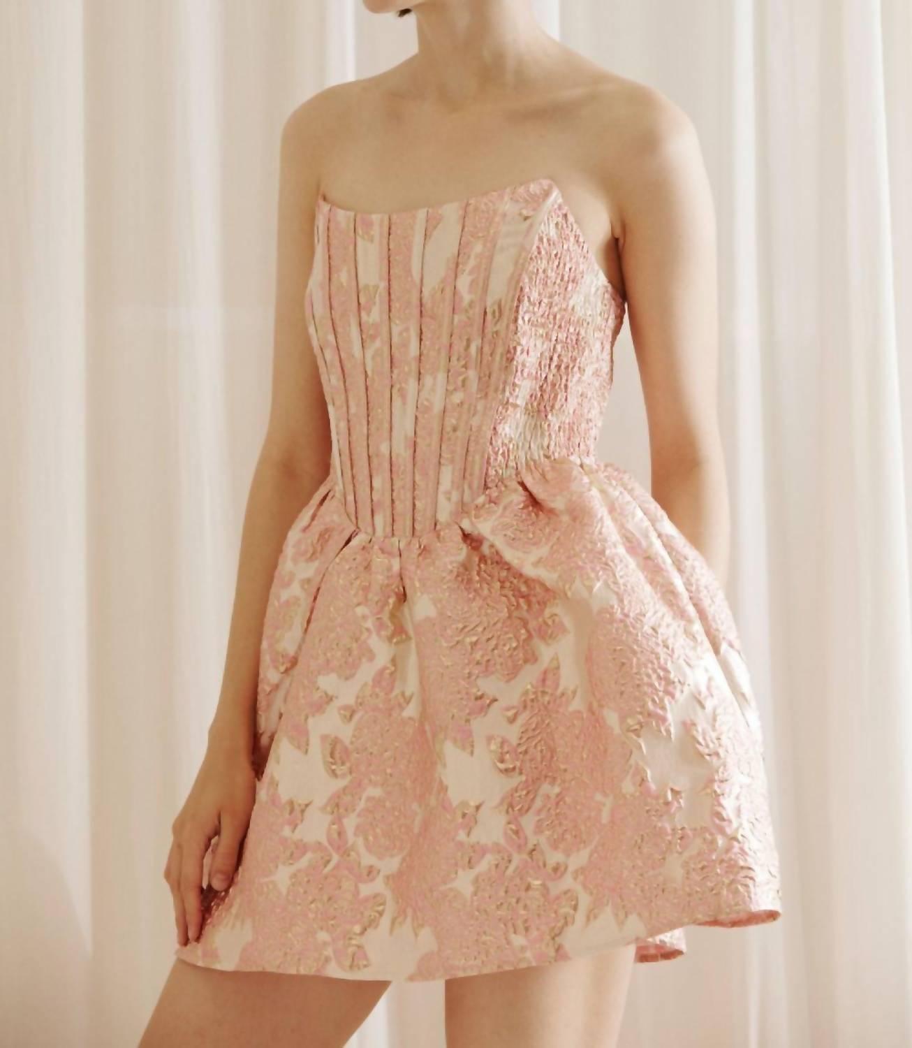 Storia - Metallic Floral Brocade Mini Dress