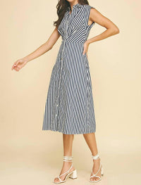 PINCH Women's Striped Button Down Midi Dress in navy white - women's dress - view 4