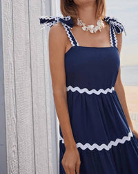 Sail To Sable - Ric-rac Bow Strap Maxi Dress