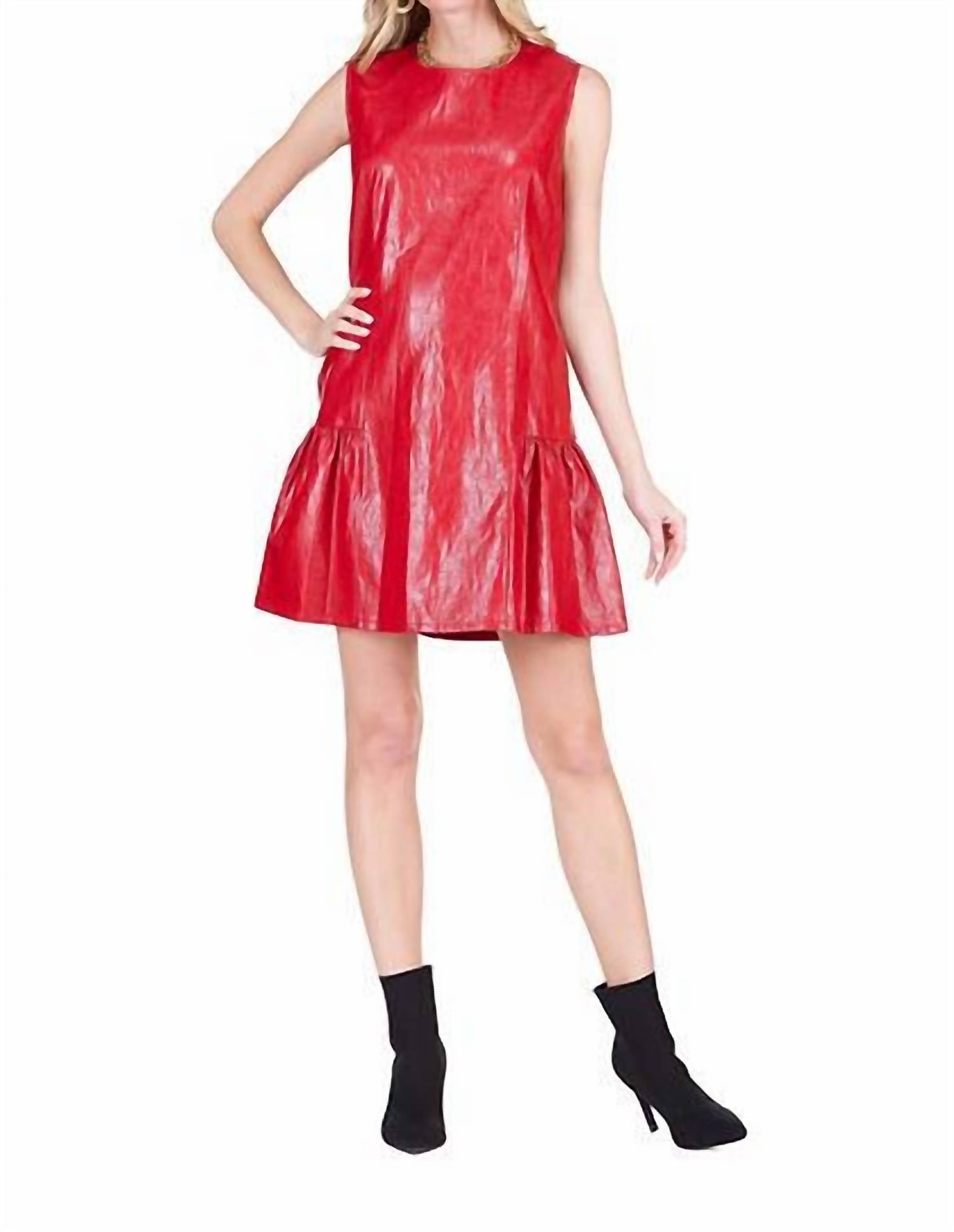 Joy Joy Bette Faux Leather Mini Dress in red - women's dress - detail view