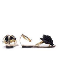 Michele Lopriore Women's Elegant Fiore Flat Sandals in gold black - women's sandal - detail view