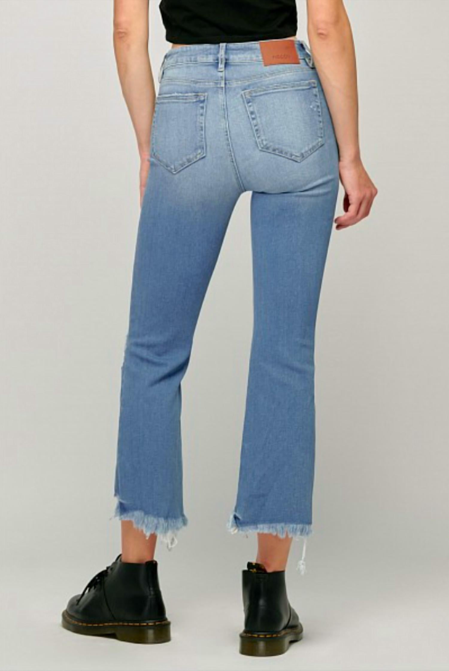 Hidden - Helena High Rise Cropped Flare Jeans With Uneven Hem