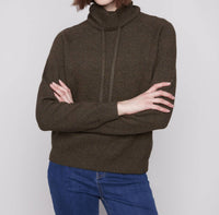 Charlie B - Textured Raglan Small Cowl Neck Knit Sweater