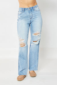 Judy Blue - High Waisted Rigid Magic 90's Destroy Straight Jeans