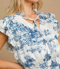 Umgee - Two Tone Landscape Print Midi Dress