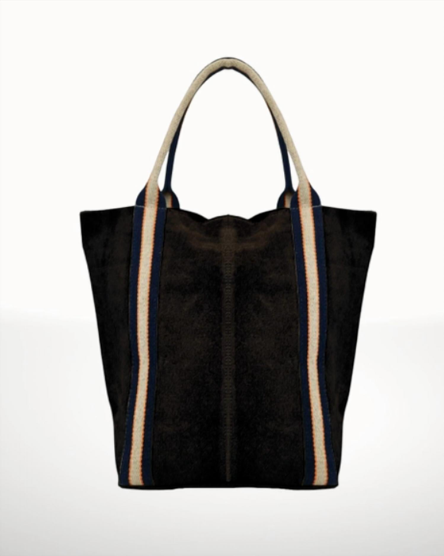 Italian'S Leather - Women's Suede And Stripe Tote
