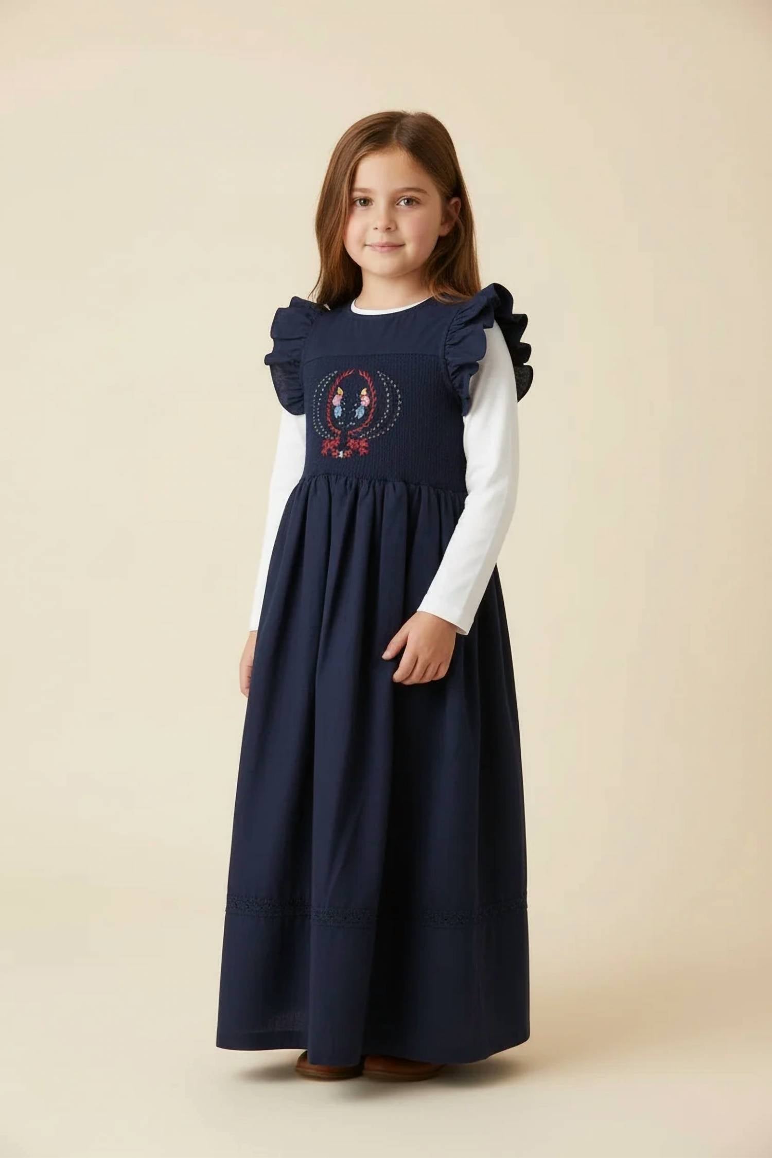 Nipoti - Girls Hand-embroidered Cotton Maxi Dress