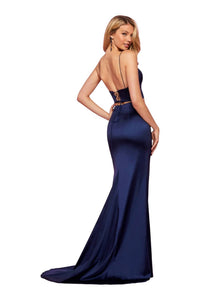 Sherri Hill Slit Skirt 2 Piece Prom Dress in navy - women's dress - alternate view