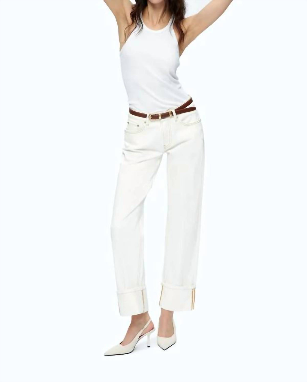 Bayeas - Mid Rise Cuffed Straight Leg Pants
