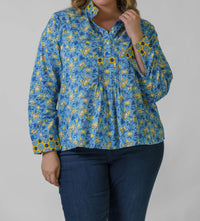 Just Bellina - Button Down Long Sleeve Floral Blouse - Plus