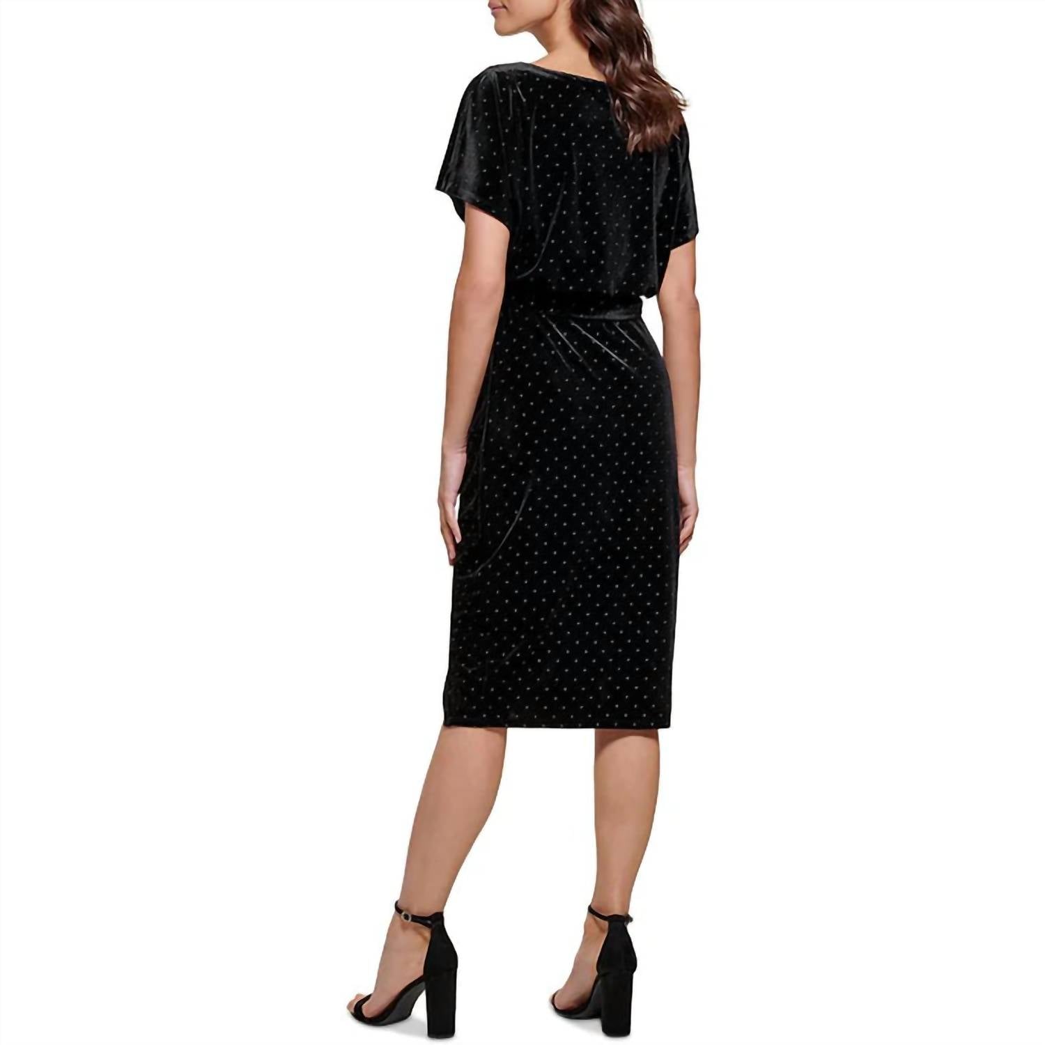 Kensie - Studded Velvet Sheath Belted Dress