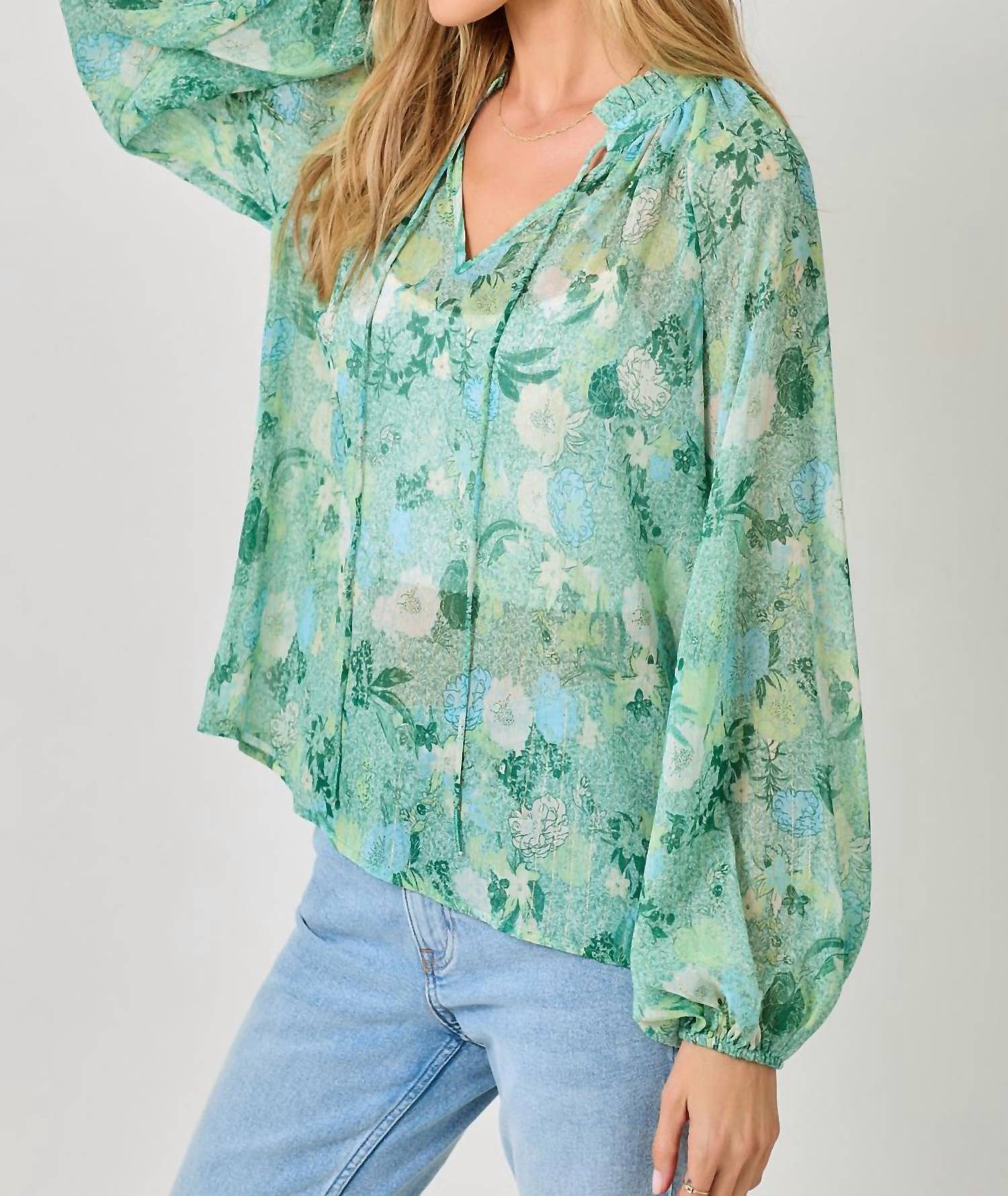 Mystree - Bubble Sleeve Lurex Ruffle Collar Blouse