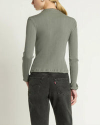 Nation LTD Brenna Mock Neck Top in castor grey 1 - women's long sleeve top - detail view