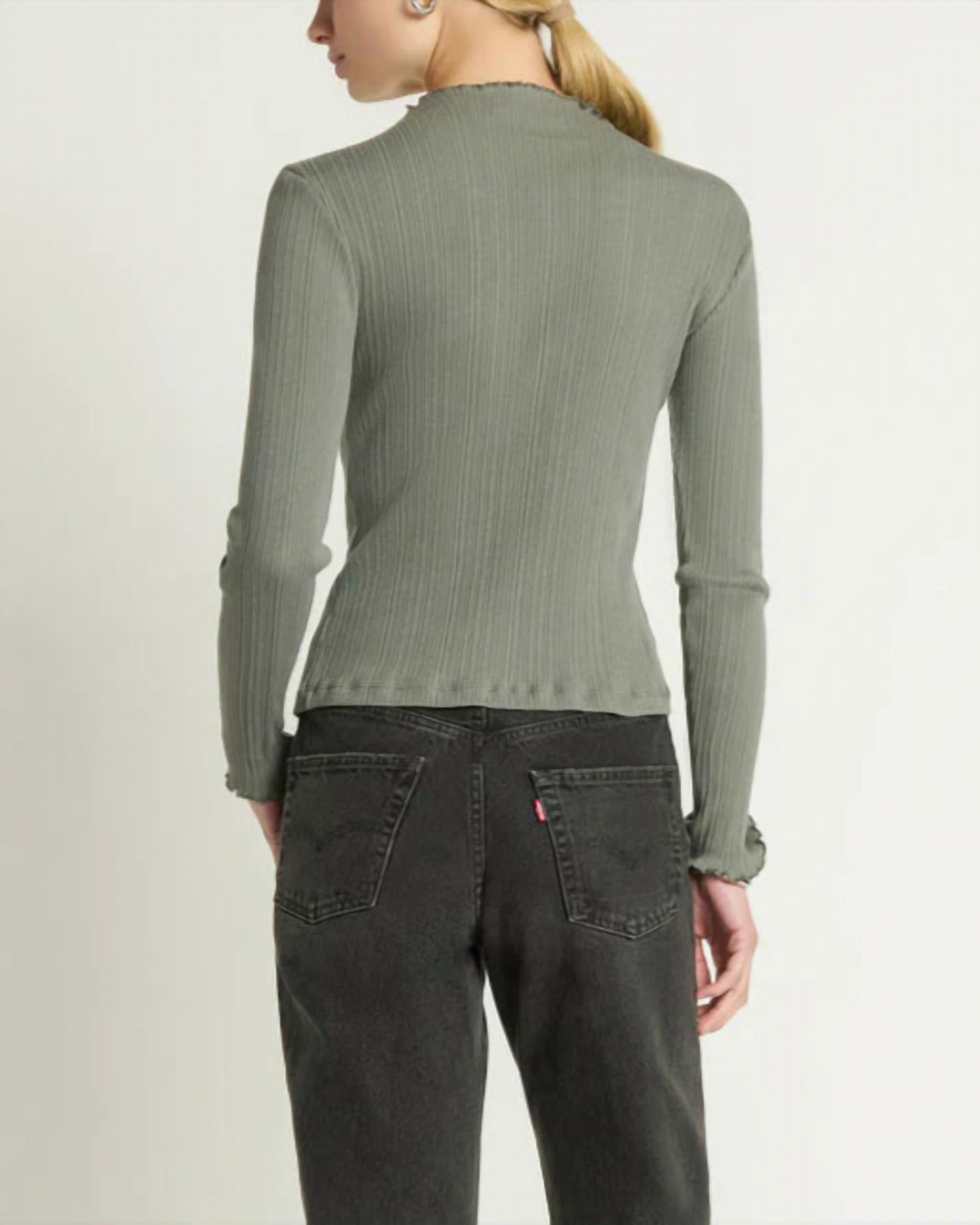 Nation LTD Brenna Mock Neck Top in castor grey 1 - women's long sleeve top - detail view