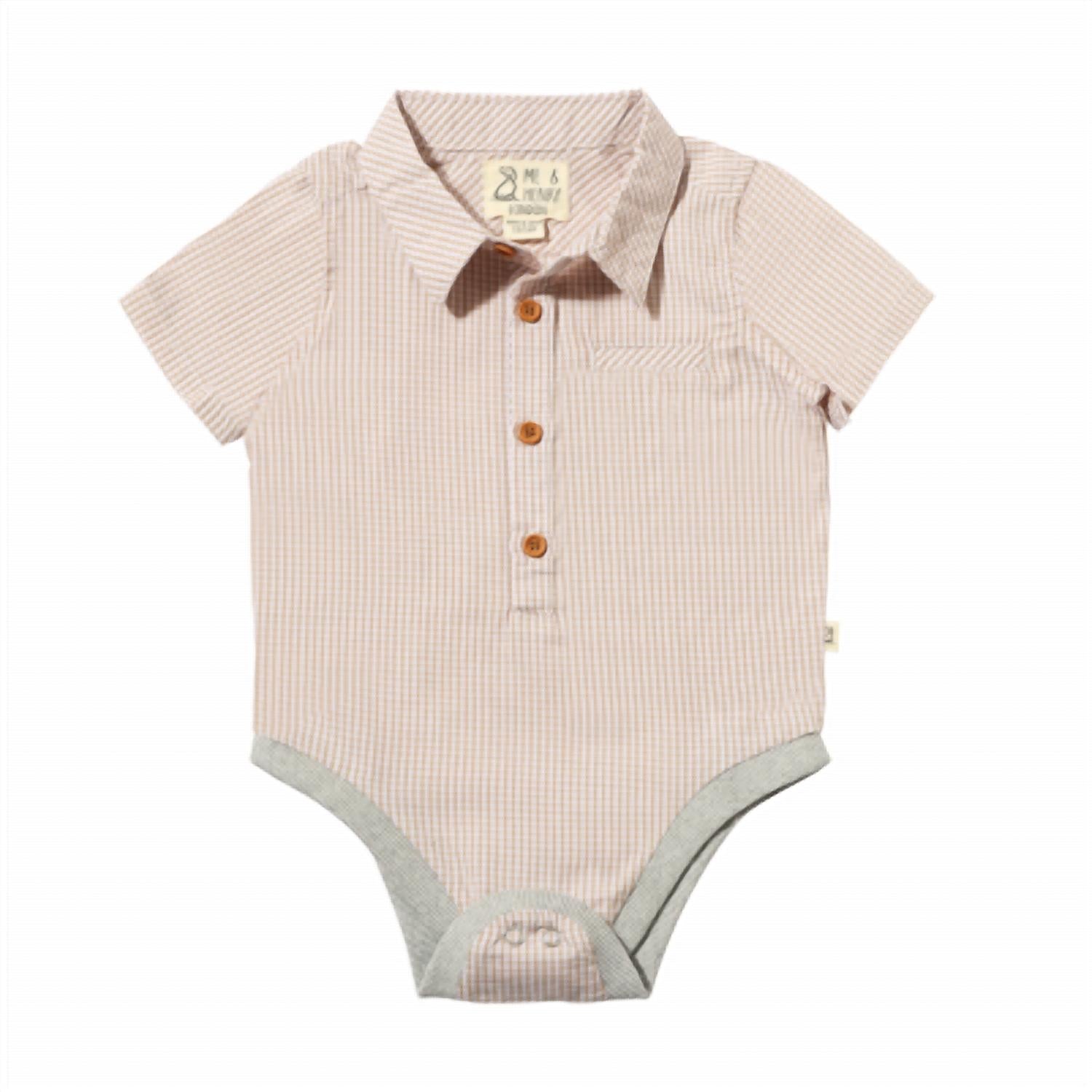 Me & Henry - Boy's Helford Woven Beige Onesie