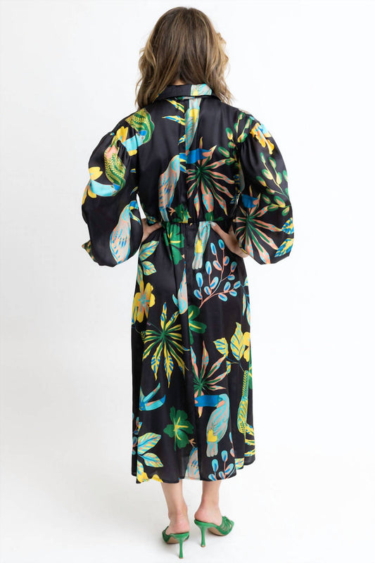 Karlie - Toucan Jungle Button Knot Tie Satin Dress