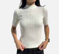 Tricot Chic - Short Sleeve Cable Knit Top