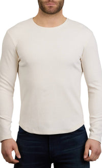 Monfrere Dann Ribbed Long Sleeve Shirt in vintage blanc - men's long sleeve top - detail view
