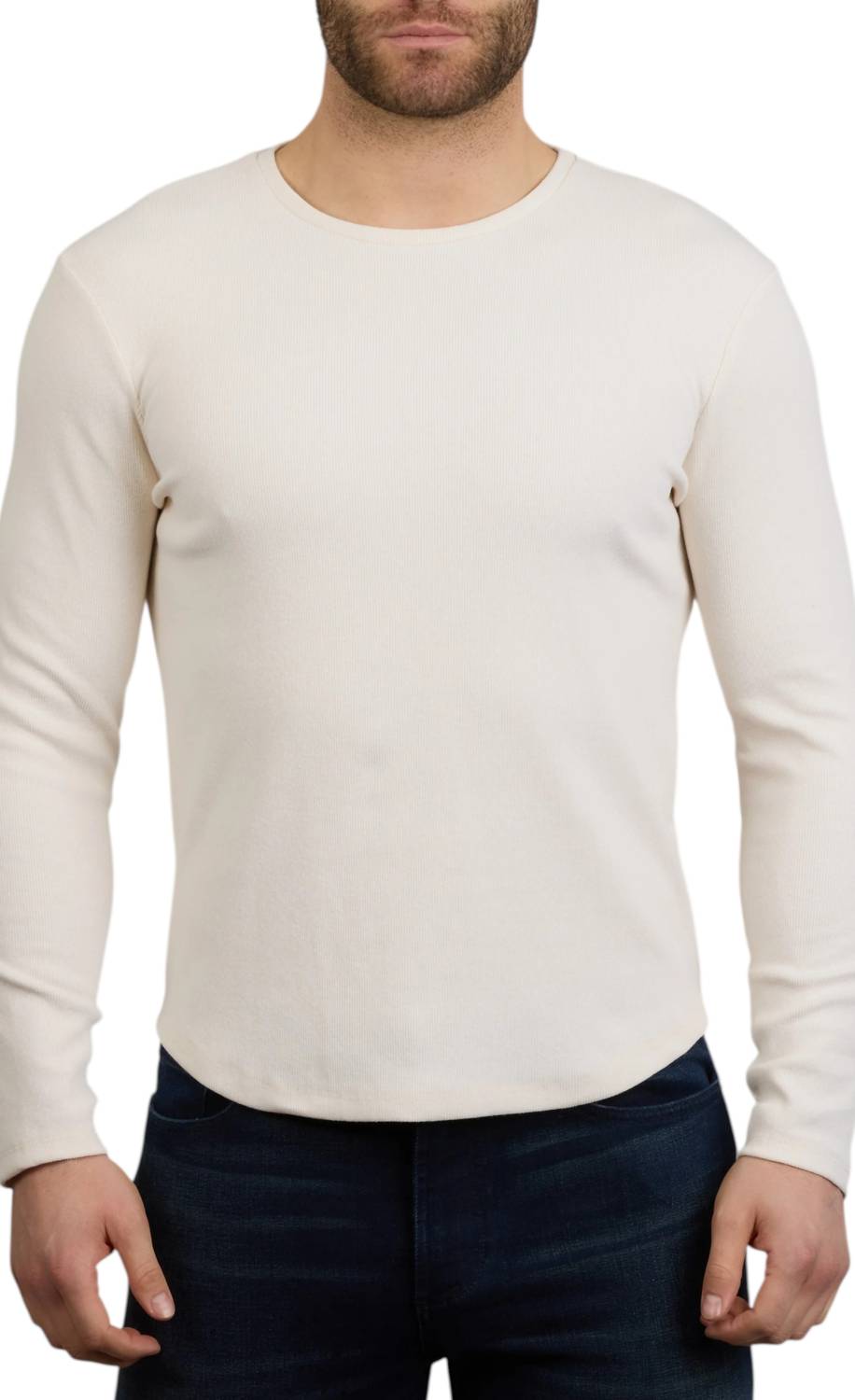 Monfrere Dann Ribbed Long Sleeve Shirt in vintage blanc - men's long sleeve top - detail view