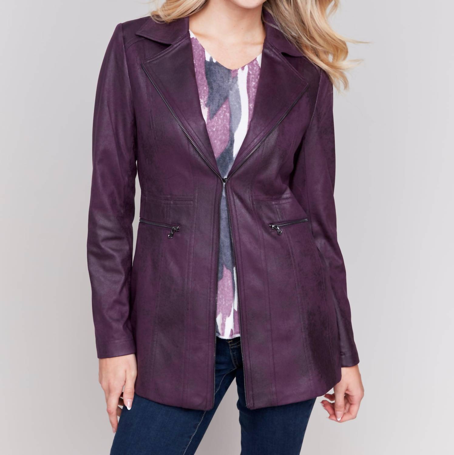 Charlie B - Long Faux Suede Moto Jacket
