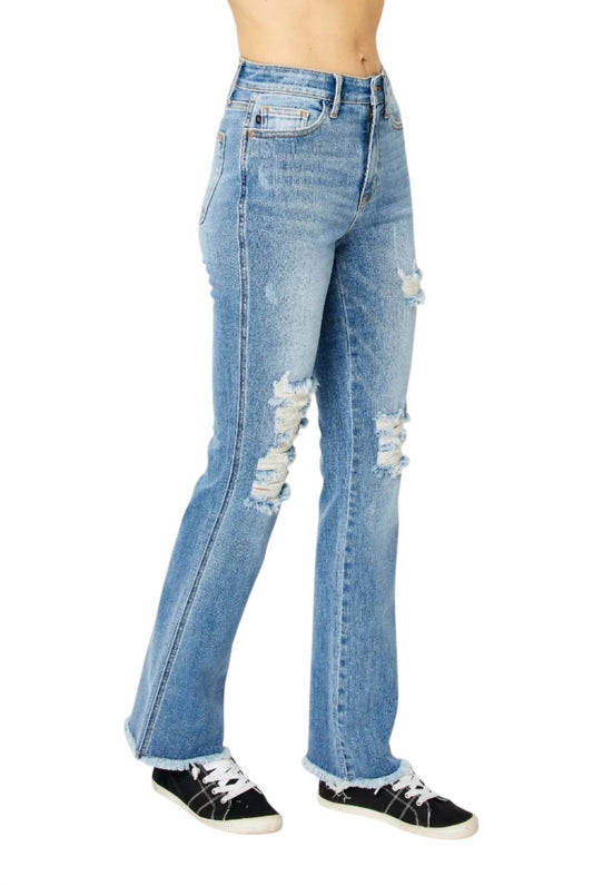 Judy Blue - High Waisted Destroy Fray Hem Bootcut Jeans