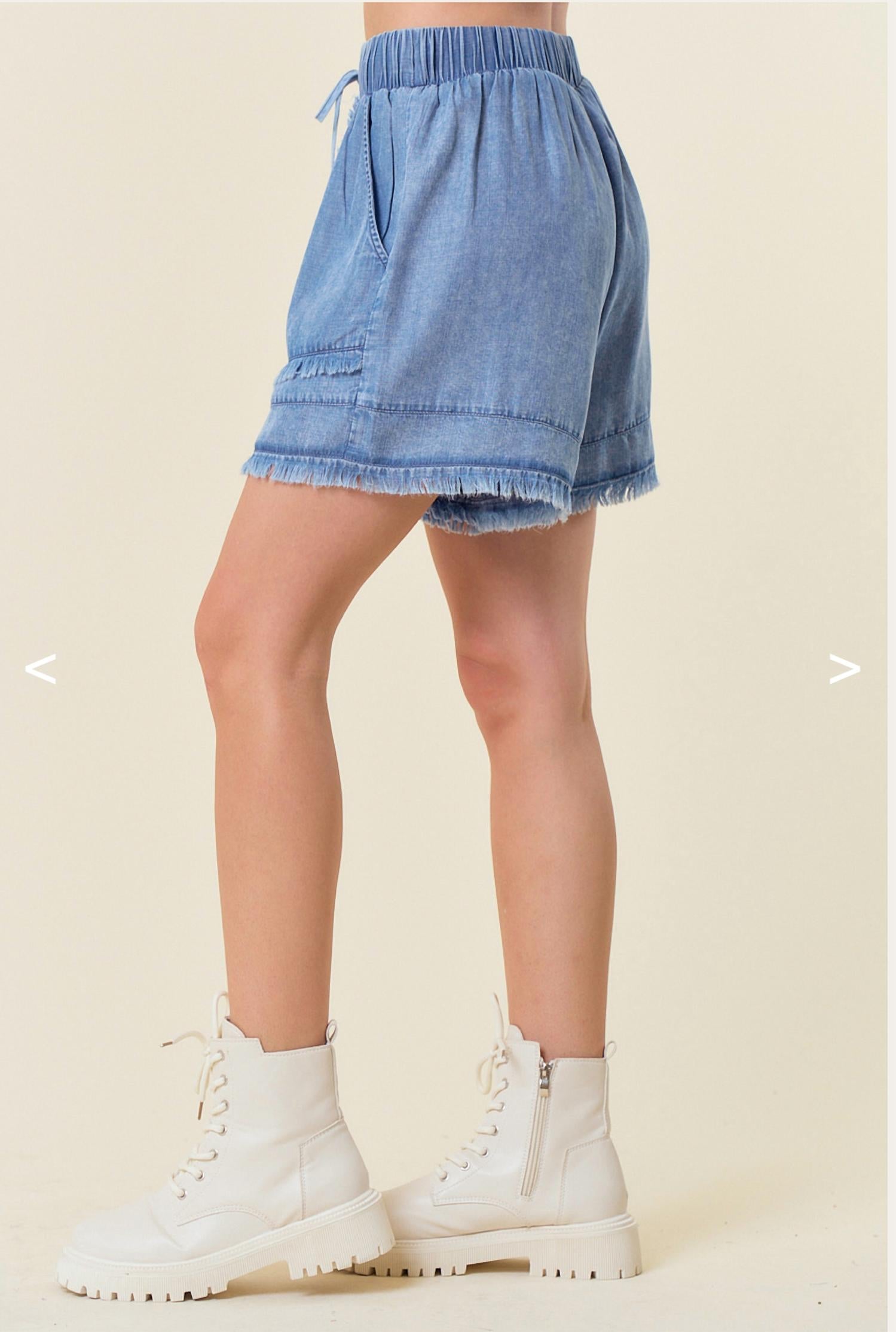 Doe and Rae Denim Fray Detail Shorts in light wash - women's shorts - view 4