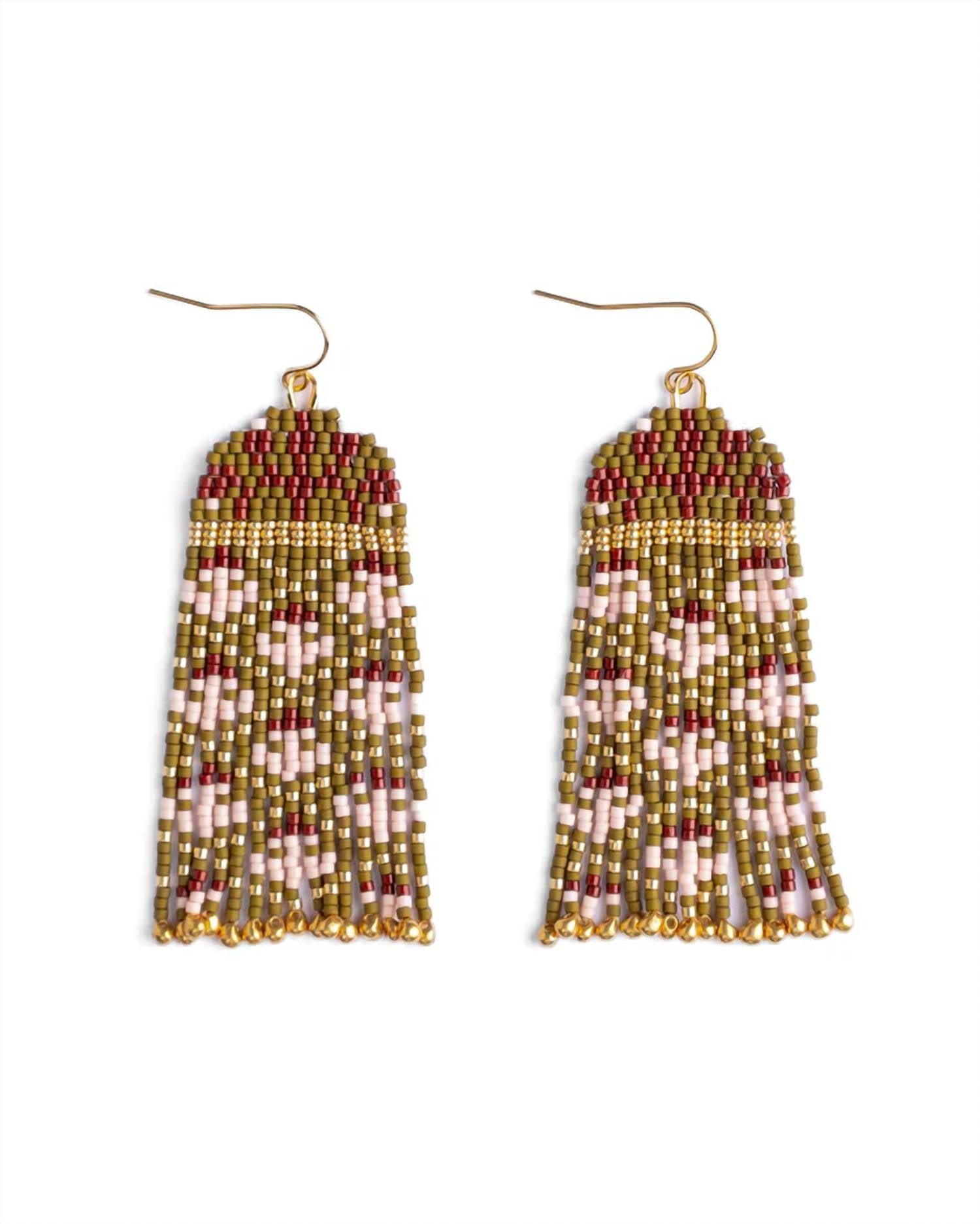 Mayana Designs Women's Brocade Garden Earrings in olive pink - women's jewelry