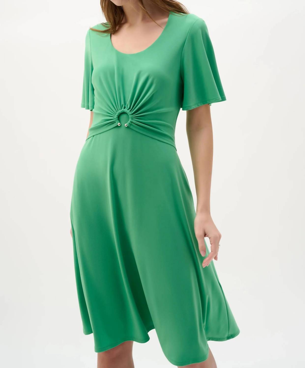 Joseph Ribkoff - Ruched Flutter Sleeves A-line Dress