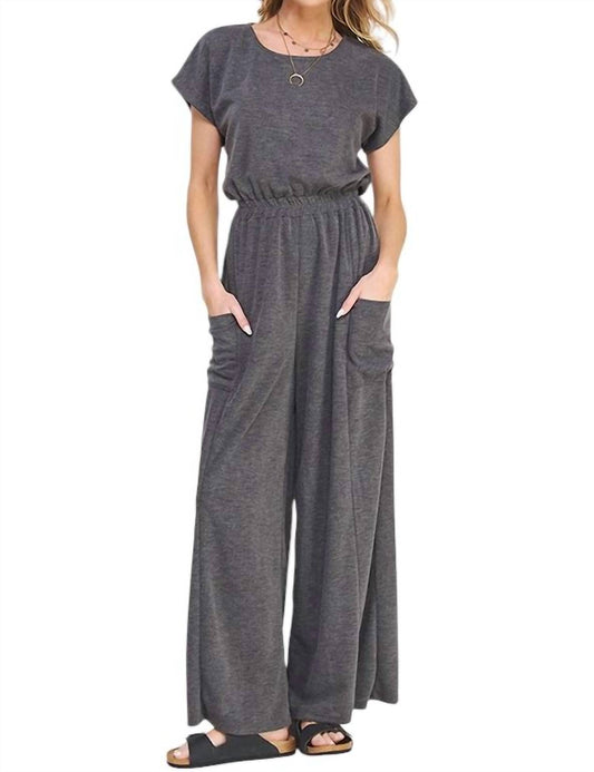 Jade By Jane - short sleeve knit straight leg elastic jumpsuit