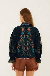 Farm Rio - Stitched Garden Wavy Hem Blouse