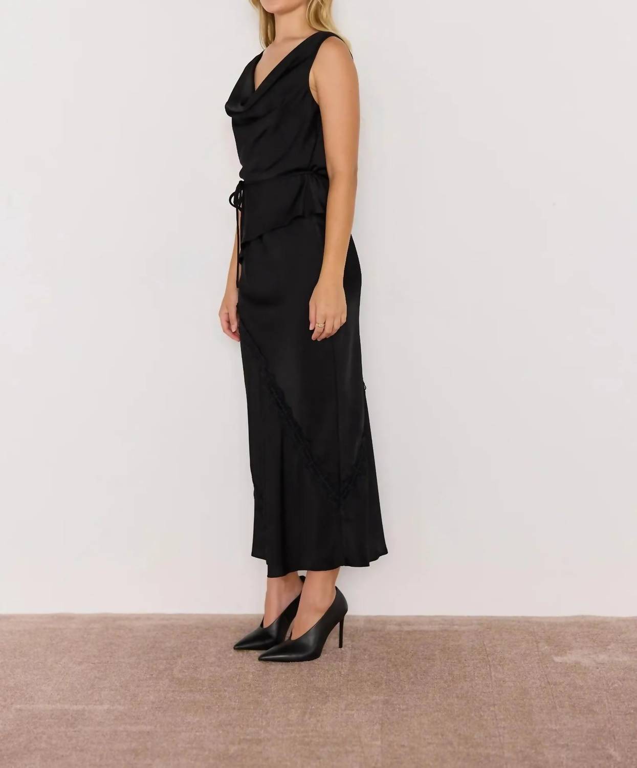 MINKPINK Momento Bias Skirt in black - women's skirt - detail view
