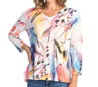 Jess & Jane Kala High Low Burnout Top in white multi - women's shirt