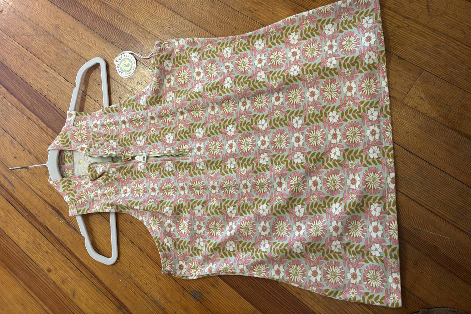 spartina 449 Keira Half Zip Tank in pink green - women's tank top