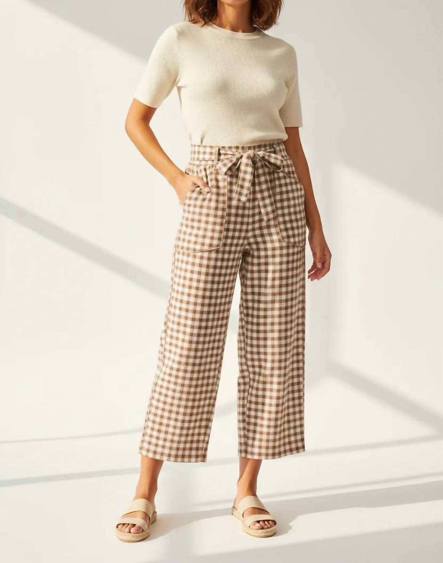 Anniewear - Soft Brushed Check Barrel Fit Utility Knit Pants