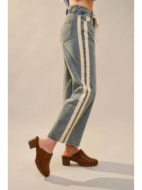Blue B - Contrast Panel And Pocket Wide Leg Denim Jeans