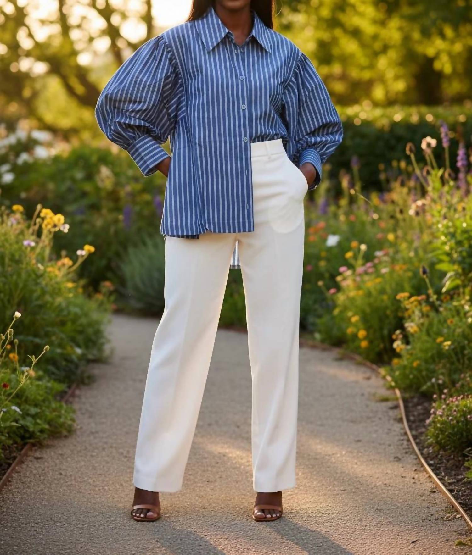 Ee:Some - Women's Striped Button Down Blouse