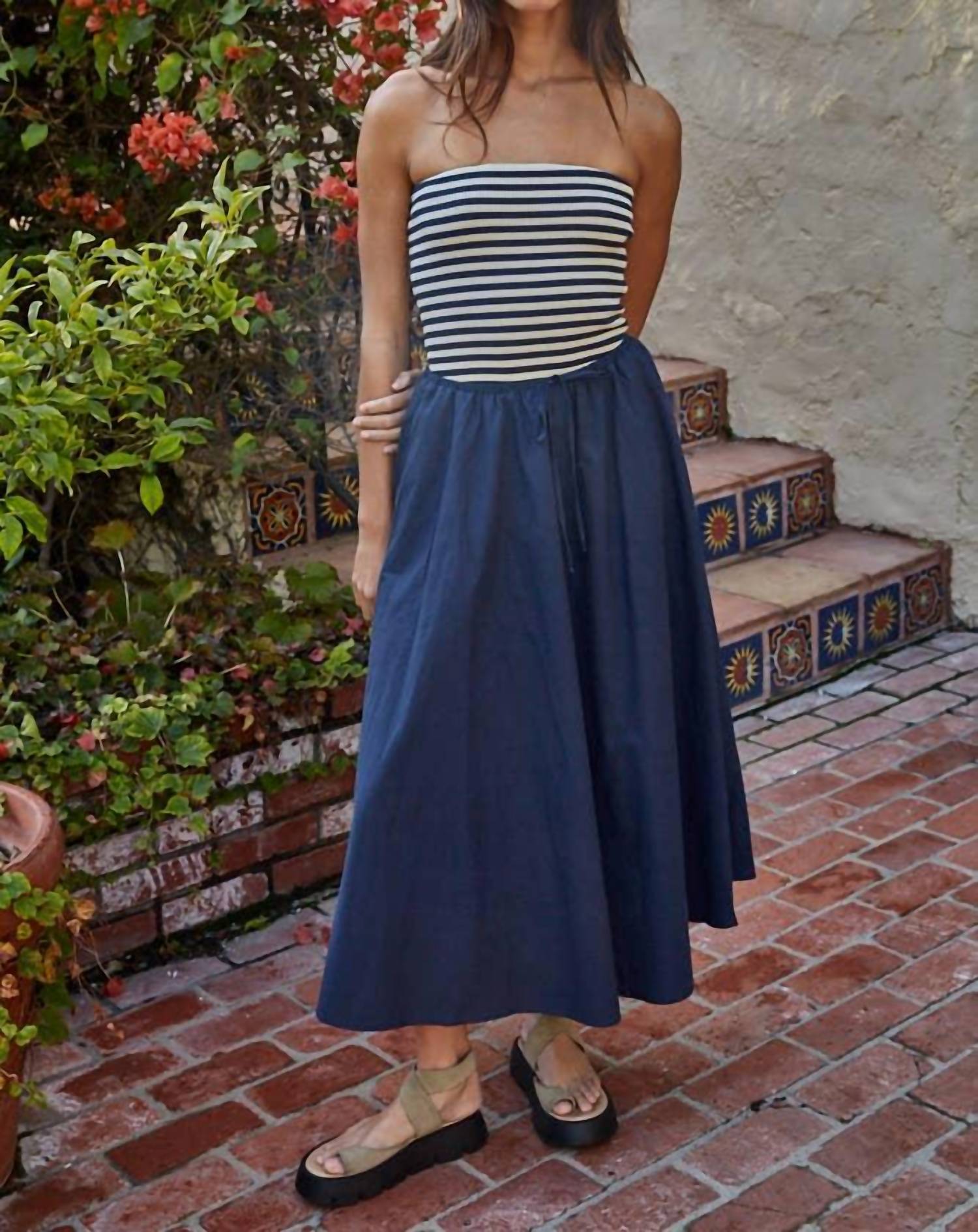 By Together - Drawstring Flare Midi Skirt