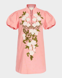 Mestiza New York Elliana Puff-sleeve Embroidered Mini Dress in ivory royal - women's dress - alternate view