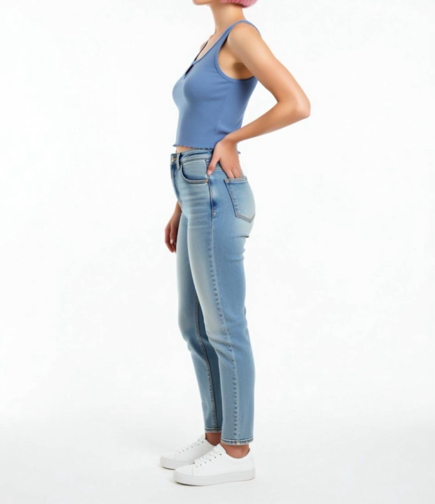 NIA Soft Touch Ribbed Cropped Tank Top in slate blue - women's tank top - alternate view