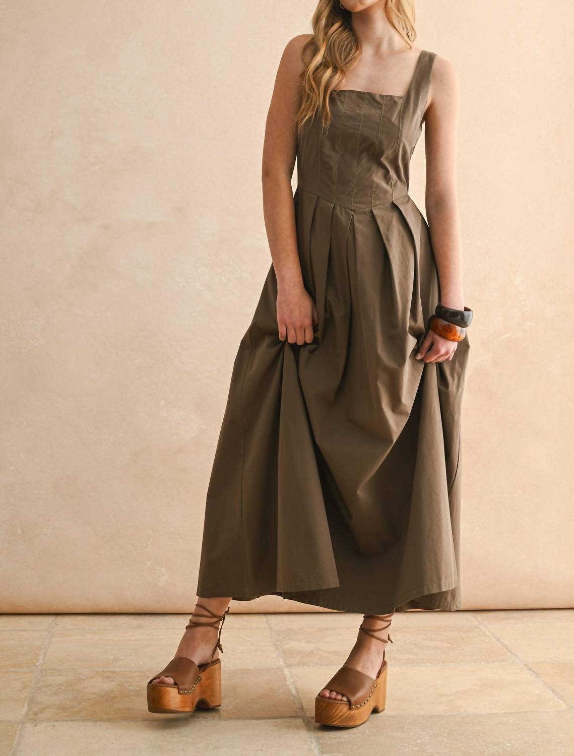 Miou Muse - Stitch Front Pleated Dress