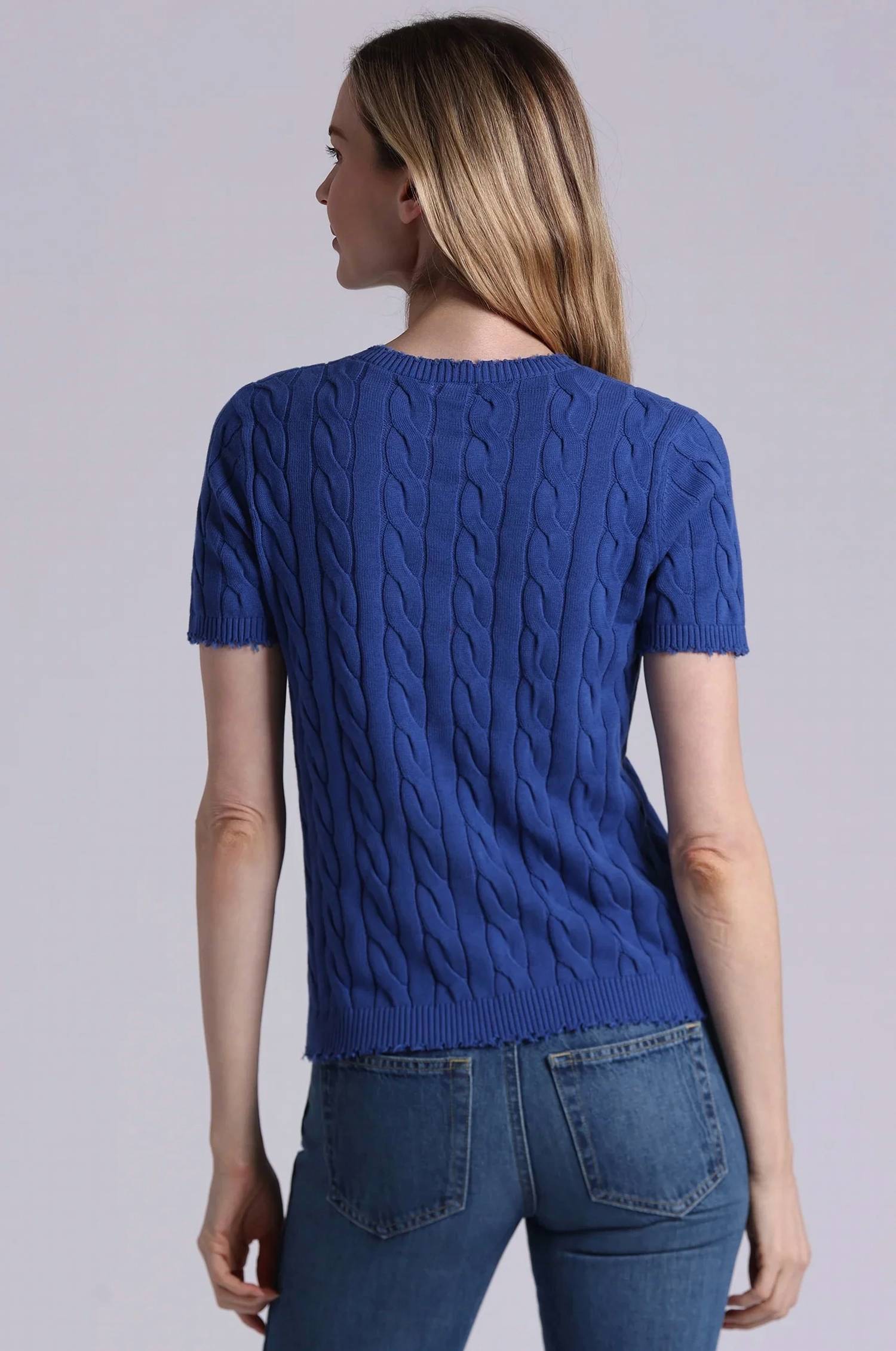 Minnie Rose - Frayed Cable V-neck Top