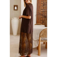 Aapparella - Red Sandalwood Lace Layered Maxi Tee Dress