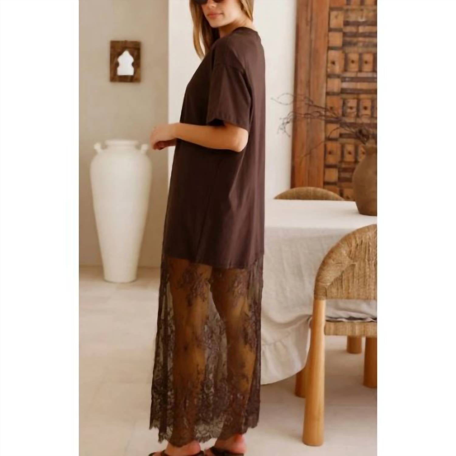 Aapparella - Red Sandalwood Lace Layered Maxi Tee Dress